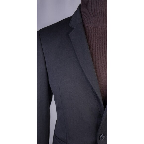 Zara Bazer Mens Sz 40 Solid Black One Button Sport Coat Jacket Blazer Poly Blend - Picture 5 of 15